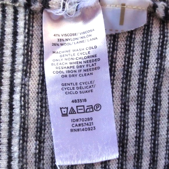 Loft Petites Gray Striped Lightweight Cozy Wool Knit Tie Cuff Sweater Size MP - Picture 9 of 11